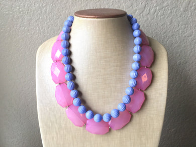 Blush Pink & Periwinkle Statement Necklace, Chunky Beaded Necklace, Periwinkle Jewelry, light blue purple Necklace, blue pink beaded necklac