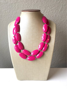 Big Bead hot pink Necklace, Double Strand Statement Jewelry, magenta blush Chunky bib bridesmaid or everyday bubble jewelry, dark pink