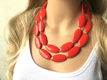 Load image into Gallery viewer, Red statement Necklace, Double strand bright red jewelry, big beaded bib chunky statement necklace, red jewelry, red geometric necklace