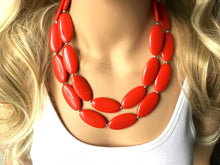 Load image into Gallery viewer, Red statement Necklace, Double strand bright red jewelry, big beaded bib chunky statement necklace, red jewelry, red geometric necklace