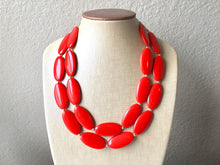 Load image into Gallery viewer, Red statement Necklace, Double strand bright red jewelry, big beaded bib chunky statement necklace, red jewelry, red geometric necklace