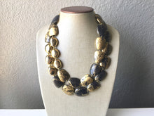 Load image into Gallery viewer, Gold DRENCHED chunky statement necklace, big beaded jewelry gifts for women bib jewelry Multi Strand gold Nugget and gray beaded necklace