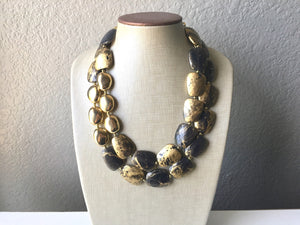 Gold DRENCHED chunky statement necklace, big beaded jewelry gifts for women bib jewelry Multi Strand gold Nugget and gray beaded necklace