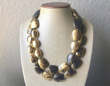 Load image into Gallery viewer, Gold DRENCHED chunky statement necklace, big beaded jewelry gifts for women bib jewelry Multi Strand gold Nugget and gray beaded necklace