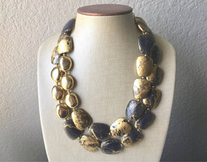 Gold DRENCHED chunky statement necklace, big beaded jewelry gifts for women bib jewelry Multi Strand gold Nugget and gray beaded necklace