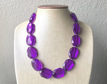 Load image into Gallery viewer, Royal Purple Single Strand Big Beaded Statement Necklace, purple Jewelry set, purple earrings, purple beaded necklace, bridesmaid necklace