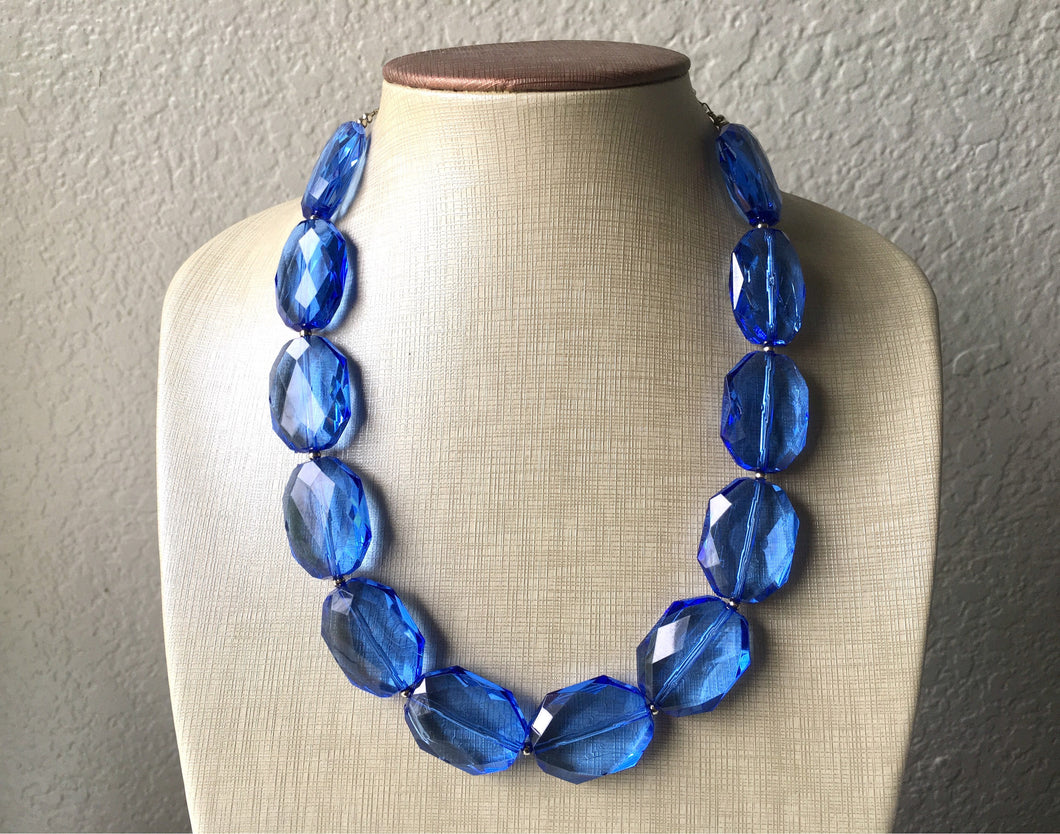 Single Strand Royal Blue Big Beaded Statement Necklace, blue Jewelry set, blue beaded necklace, blue beaded necklace, bridesmaid necklace