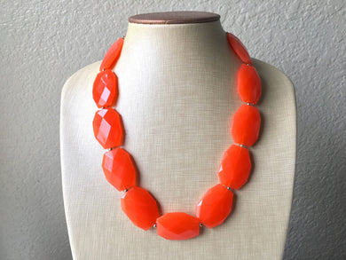 Orange Single Strand Big Beaded Statement Necklace, orange Jewelry, orange beaded necklace, orange bridesmaid necklace jewelry