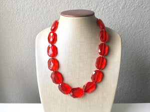 Red Single Strand Big Beaded Statement Necklace, red Jewelry, red beaded necklace, red bridesmaid necklace jewelry, red drop earrings