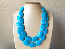 Load image into Gallery viewer, Double Strand Light Blue Big Beaded Statement Necklace, blue Jewelry set, blue beaded necklace, blue beaded necklace, bridesmaid necklace