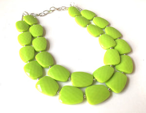 Apple Green Double Strand Big Beaded Statement Necklace, green Jewelry, green beaded necklace, green beaded necklace, bridesmaid necklace