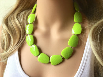 Apple Green Single Strand Big Beaded Statement Necklace, green Jewelry, green beaded necklace, green beaded necklace, bridesmaid necklace