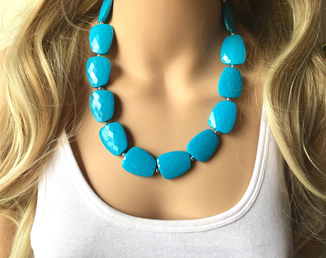 Single Strand Light Blue Big Beaded Statement Necklace, blue Jewelry set, blue beaded necklace, blue beaded necklace, bridesmaid necklace