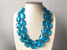 Load image into Gallery viewer, Teal Big Beaded Statement Necklace, beaded jewelry, blue jewelry, teal beaded necklace, turquoise jewelry, blue necklace, chunky beaded bib