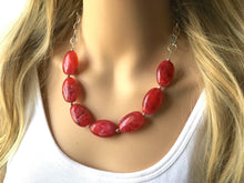 Load image into Gallery viewer, Red Statement Necklace &amp; Earrings, red jewelry, Your Choice GOLD or SILVER, red bib chunky necklace, red necklace