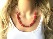 Load image into Gallery viewer, Red Statement Necklace &amp; Earrings, red jewelry, Your Choice GOLD or SILVER, red bib chunky necklace, red necklace