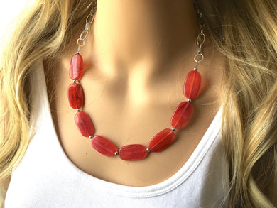 Red Statement Necklace & Earrings, red jewelry, Your Choice GOLD or SILVER, red bib chunky necklace, red necklace