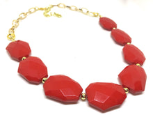 Load image into Gallery viewer, Red Statement Necklace &amp; Earrings, red jewelry, Your Choice GOLD or SILVER, red bib chunky necklace, red necklace