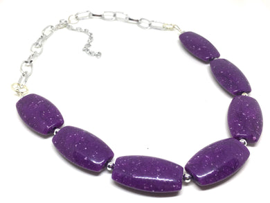 Purple Statement Necklace & Earrings, dark purple jewelry, Your Choice GOLD or SILVER, purple bib chunky necklace, purple freckle necklace