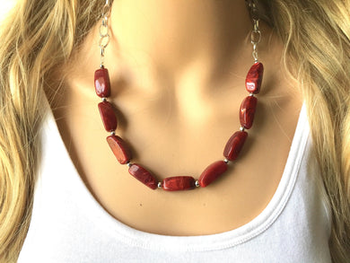 Deep Red Statement Necklace & Earrings, red jewelry, Your Choice GOLD or SILVER, red bib chunky necklace, red necklace, Crimson Jeweley Set