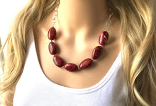 Load image into Gallery viewer, Deep Red Statement Necklace &amp; Earrings, red jewelry, Your Choice GOLD or SILVER, red bib chunky necklace, red necklace, Crimson Jeweley Set