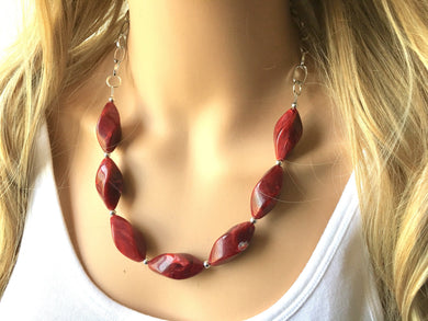 Deep Red Statement Necklace & Earrings, red jewelry, Your Choice GOLD or SILVER, red bib chunky necklace, red necklace, Crimson Jeweley Set