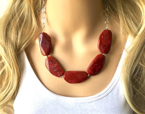 Deep Red Statement Necklace & Earrings, red jewelry, Your Choice GOLD or SILVER, red bib chunky necklace, red necklace, Crimson Jeweley Set