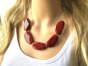 Deep Red Statement Necklace & Earrings, red jewelry, Your Choice GOLD or SILVER, red bib chunky necklace, red necklace, Crimson Jeweley Set