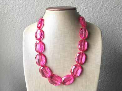 Dark Pink Single Strand Big Beaded Statement Necklace, pink Jewelry set, pink earrings, pink beaded necklace, bridesmaid necklace, magenta