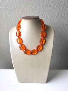 Orange Single Strand Big Beaded Statement Necklace, orange Jewelry, orange beaded necklace, orange bridesmaid necklace jewelry