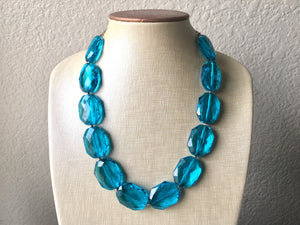 Deep teal Blue Big Beaded Statement Necklace, blue Jewelry set, single strand blue beaded necklace, blue beaded necklace, bridesmaid necklac