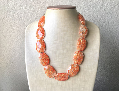 Orange Single Strand Big Beaded Statement Necklace, orange Jewelry, orange beaded necklace, orange bridesmaid necklace jewelry