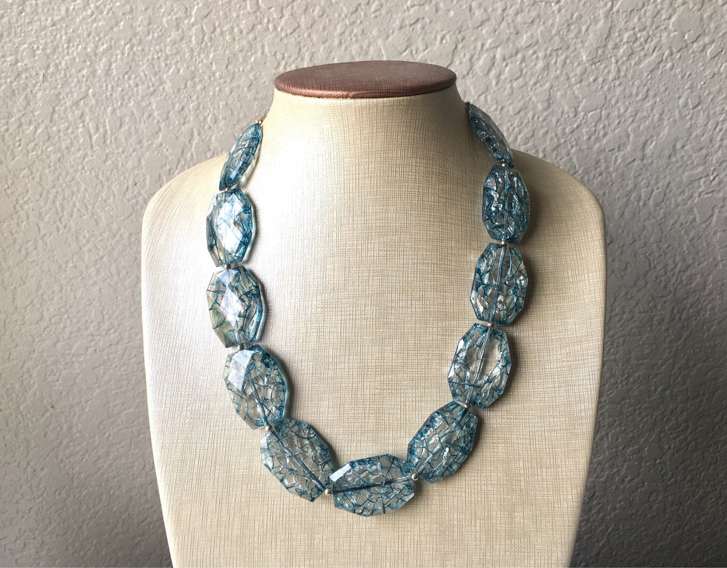 Single Strand teal Blue Big Beaded Statement Necklace, blue Jewelry set, blue beaded necklace, blue beaded necklace, bridesmaid necklace