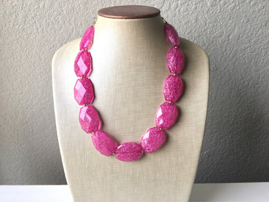 Dark Pink Single Strand Big Beaded Statement Necklace, pink Jewelry set, pink earrings, pink beaded necklace, bridesmaid necklace, magenta