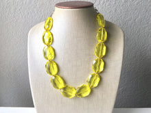 Load image into Gallery viewer, Single Strand sunshine Yellow Big Beaded Statement Necklace, bright yellow necklace, yellow jewelry set, yellow earrings