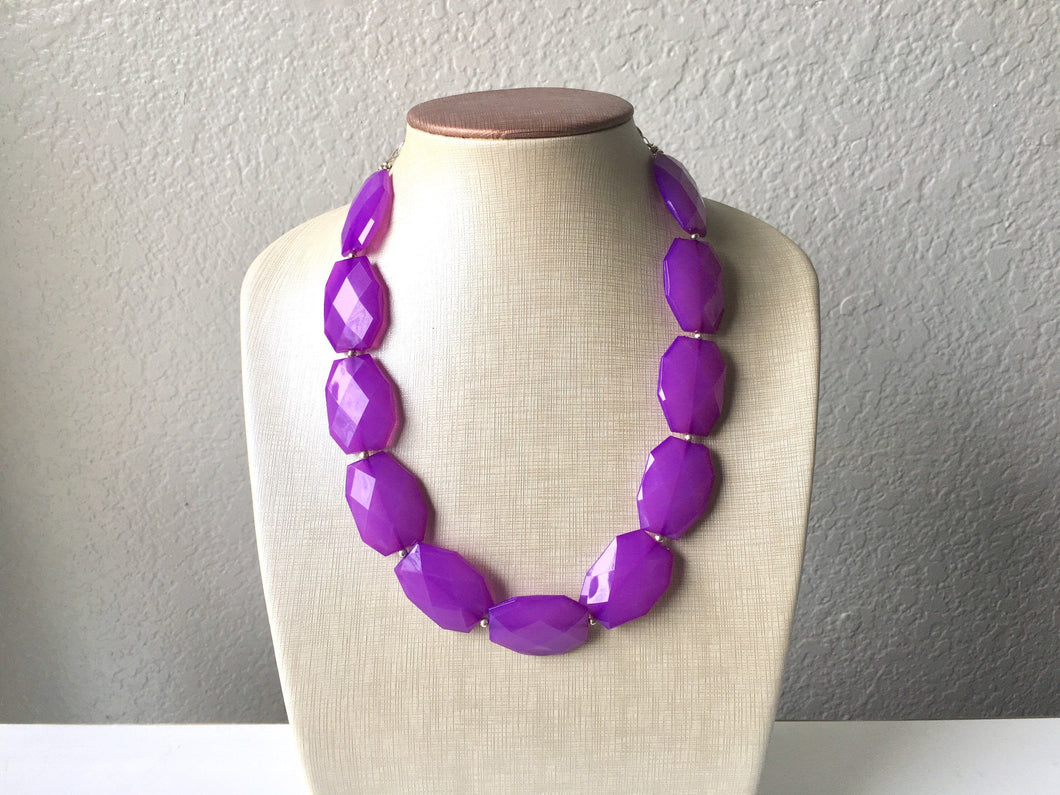 Royal Purple Single Strand Big Beaded Statement Necklace, purple Jewelry set, purple earrings, purple beaded necklace, bridesmaid necklace