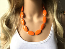 Load image into Gallery viewer, Orange Single Strand Big Beaded Statement Necklace, orange Jewelry, orange beaded necklace, orange bridesmaid necklace jewelry