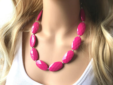 Dark Pink Single Strand Big Beaded Statement Necklace, pink Jewelry set, pink earrings, pink beaded necklace, bridesmaid necklace, magenta