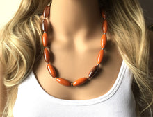 Load image into Gallery viewer, Orange + metallic silver ombré Single Strand Big Beaded Statement Necklace, orange Jewelry, orange beaded necklace, orange bridesmaid neckl