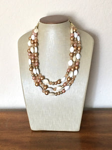 Cream & Sugar Statement Necklace, Gold Champagne Rosegold White necklace, gold jewelry set, gold chunky bib necklace, rose gold