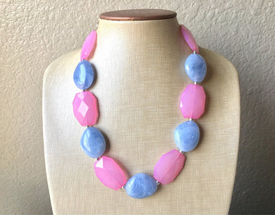Baby Pink and Baby Blue Double Layer statement necklace, bib gender reveal party jewelry, gender party necklace, boy girl necklace