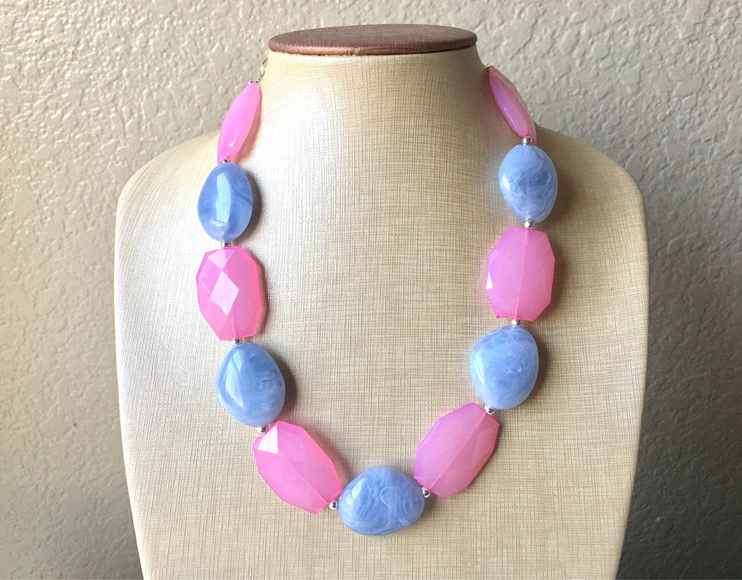 Baby Pink and Baby Blue Double Layer statement necklace, bib gender reveal party jewelry, gender party necklace, boy girl necklace