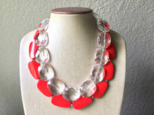 Load image into Gallery viewer, Clear &amp; Red Necklace, multi strand jewelry, big beaded chunky statement necklace, red jewelry, bridesmaid necklace, bib necklace, resin bead