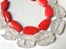 Load image into Gallery viewer, Clear &amp; Red Necklace, multi strand jewelry, big beaded chunky statement necklace, red jewelry, bridesmaid necklace, bib necklace, resin bead