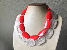 Load image into Gallery viewer, Clear &amp; Red Necklace, multi strand jewelry, big beaded chunky statement necklace, red jewelry, bridesmaid necklace, bib necklace, resin bead