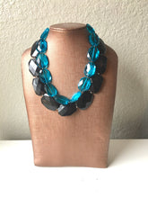 Load image into Gallery viewer, Black and Teal Necklace, Double strand black jewelry, big beaded chunky statement necklace, black necklace, black jewelry, teal necklace