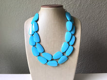 Load image into Gallery viewer, Baby Blue Big Beaded Statement Necklace, beaded jewelry, blue jewelry, teal beaded necklace, turquoise jewelry, blue necklace, chunky beaded