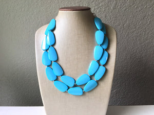 Baby Blue Big Beaded Statement Necklace, beaded jewelry, blue jewelry, teal beaded necklace, turquoise jewelry, blue necklace, chunky beaded