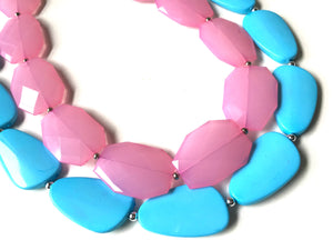 Blush Pink & Turquoise Necklace, double strand jewelry, big beaded chunky statement necklace, blue necklace, turquoise jewelry, pink jewelry