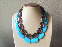 Load image into Gallery viewer, Gray &amp; Turquoise Necklace, double strand jewelry, big beaded chunky statement necklace, blue necklace, turquoise jewelry, gray jewelry